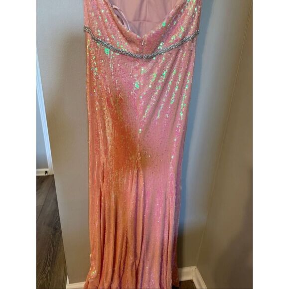 Ieena Mac Duggal Size 12 Strapless Sequin Formal Gown Coral Pink Sparkle NWT - Picture 12 of 16